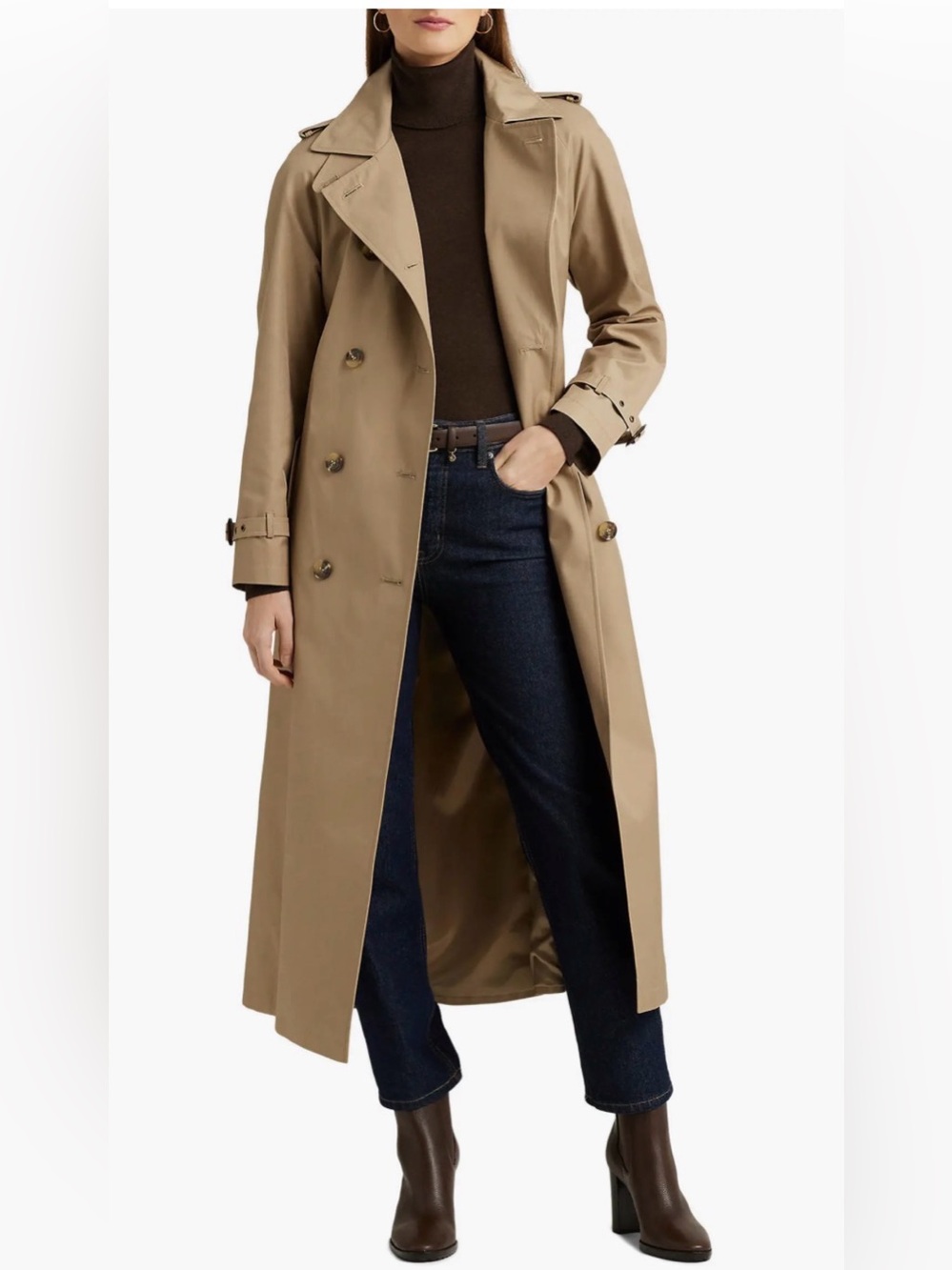 Lauren Ralph Lauren Belted Cotton Blend Gabardine Trench Coat Size L